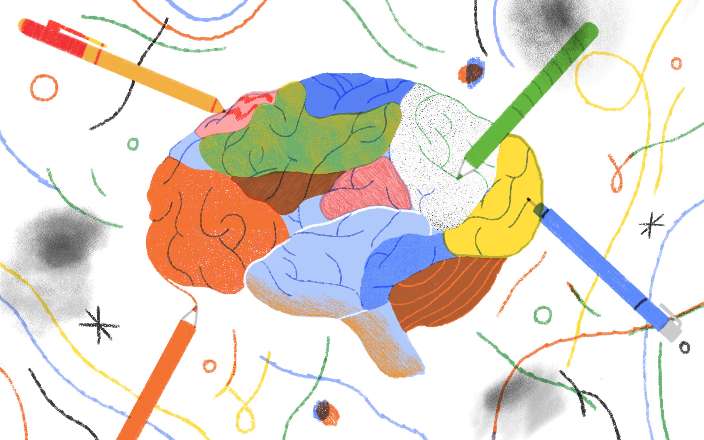 Cerebro a color lápiz escribir a mano es bueno para tu cerebro mejora la saluda